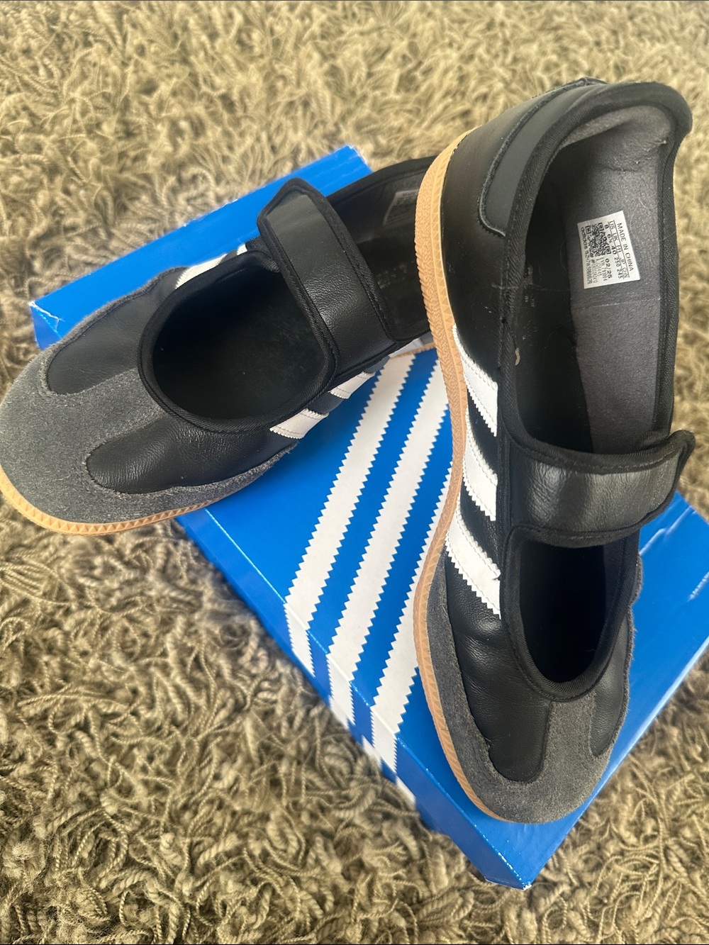 adidas Black and White Mary Jane Loafers with Gum Sole
